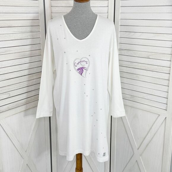 Victoria’s Secret Vintage Capricorn Astrology Cotton Nightshirt White Small - Picture 1 of 11